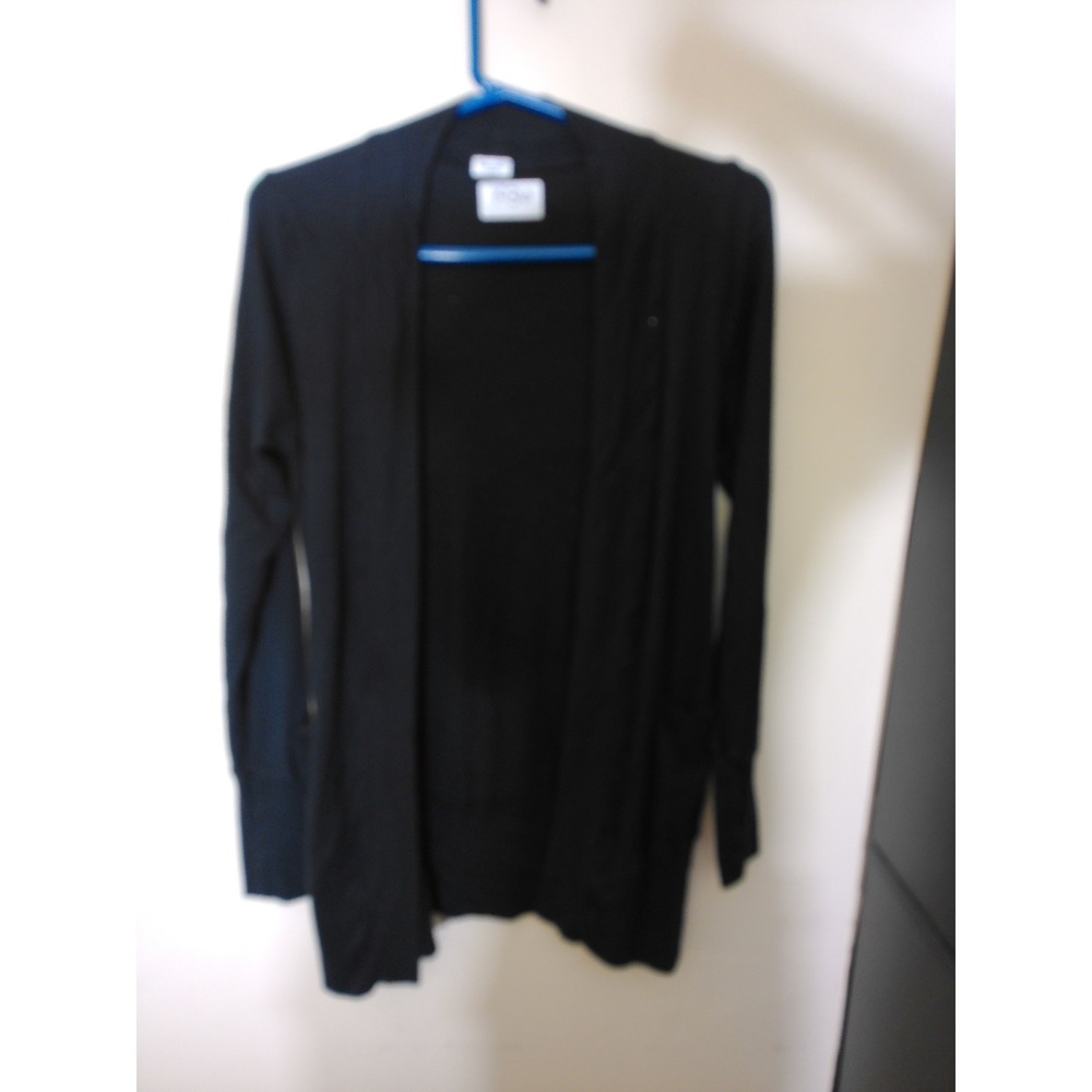 Splendid Cardigan Women Large Black Open Front Ribbed Cuff Pocket Minimalist